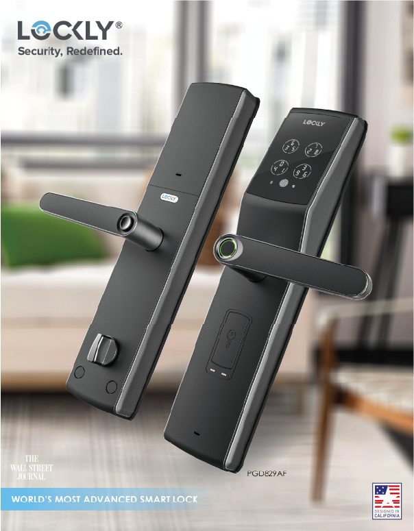 LOCKLY smart lock on a door